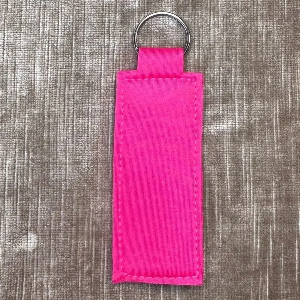 Lip balm holder key chain handmade made of Neoprene slight stretch pink